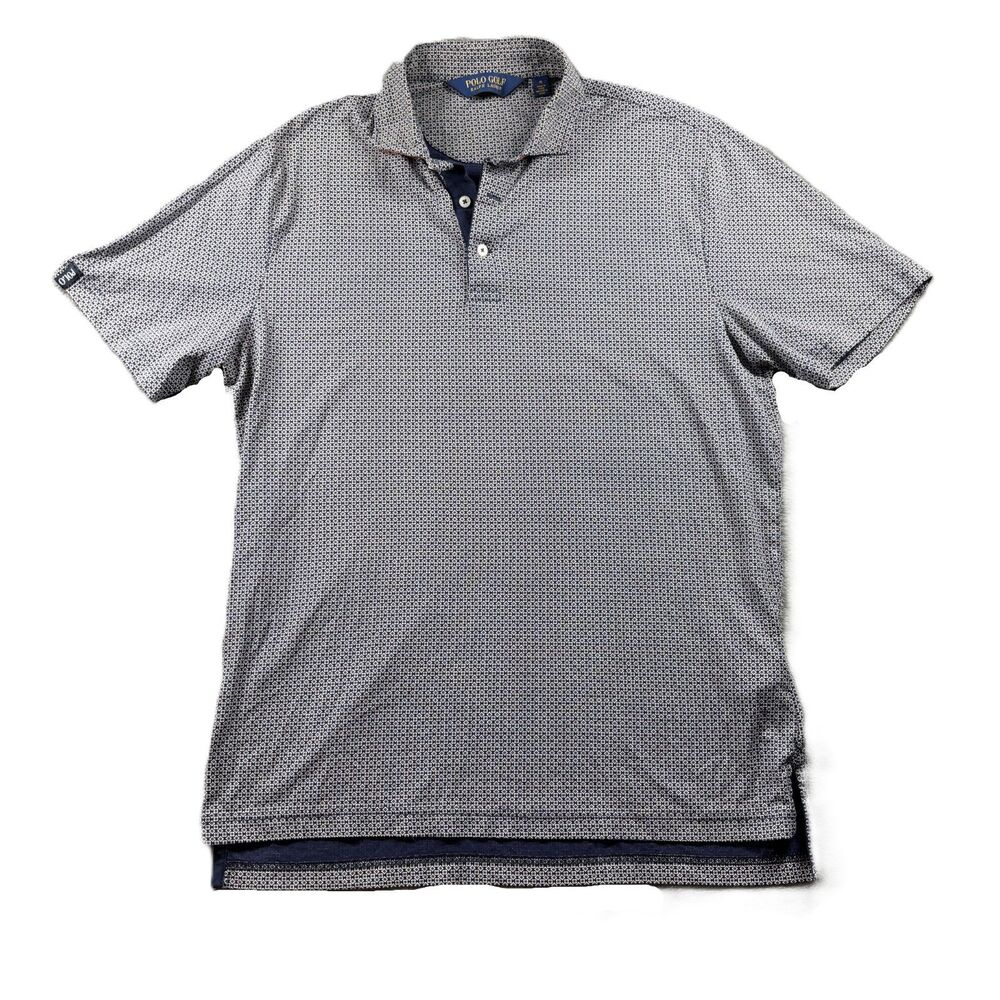 Ralph Lauren Polo Golf Men Polo Shirt Performance Pattern Navy White Medium P150